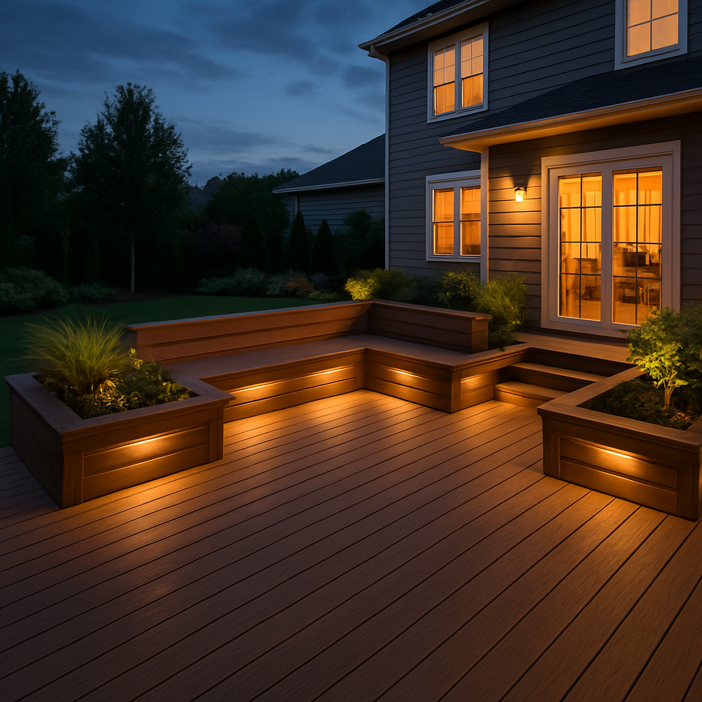 Modern composite deck with seating