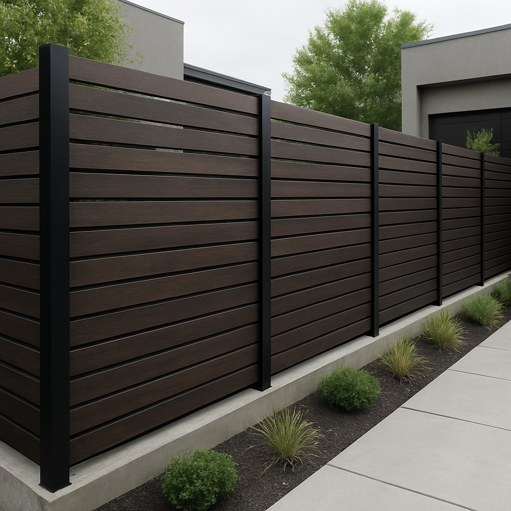 Modern horizontal slat fence